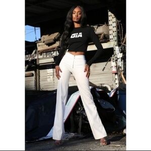 I. AM. GIA Women's White Ariel Contrast Faux Leather Wide-Leg Pants NWT M